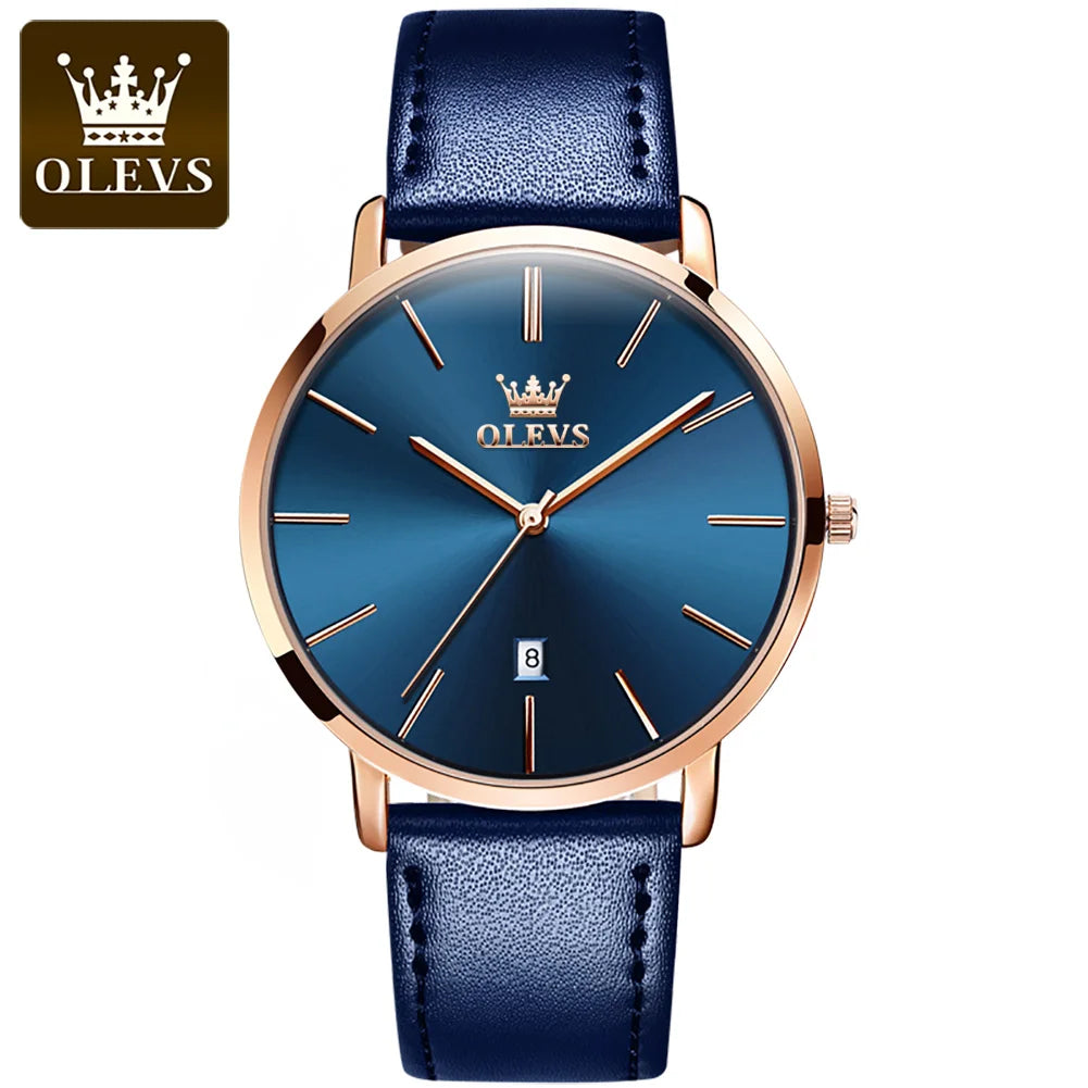 OLEVS 5869 Ultra Thin 6.5mm Quartz Watch for Men Fashion Leather Strap Simple Luxury Auto Date Clock Waterproof Men's Wristwatch