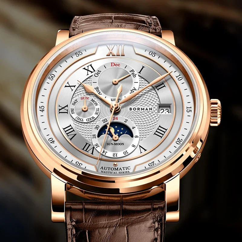 BORMAN BM3868 New 40mm Luxury Men Automatic Mechanical Men's Watches Sapphire Multi-function Waterproof Moon Phase Clocks