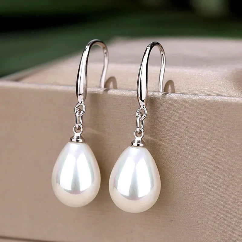 925 Sterling Silver Pearl Drop Earrings for Women Elegant Temperament Wedding Engagement Jewelry Chic Piercing Accessories