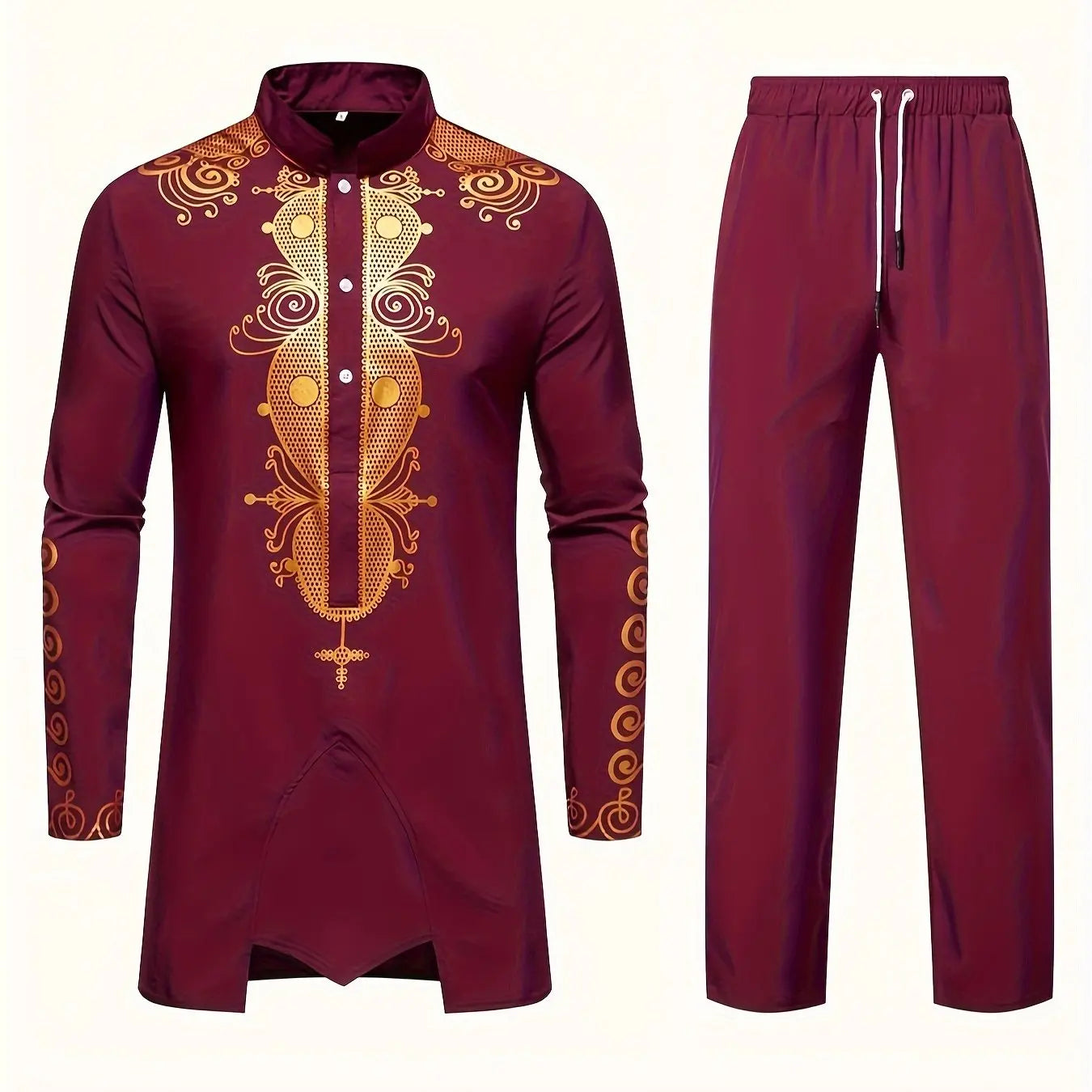 Traditional Culture Mens Suit Suit Muslim Suit Personalized 3D Printed Pattern Arabian Dress Loose Breathable Two Piece Suit