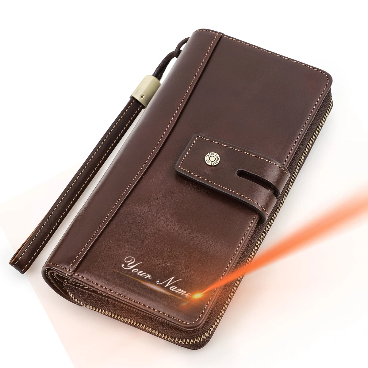 Men Clutch Wallets Casual Genuine Leather Long Wallet Zipper Coin Purse With Card Holder Large Capacity For Cell phones Engraved