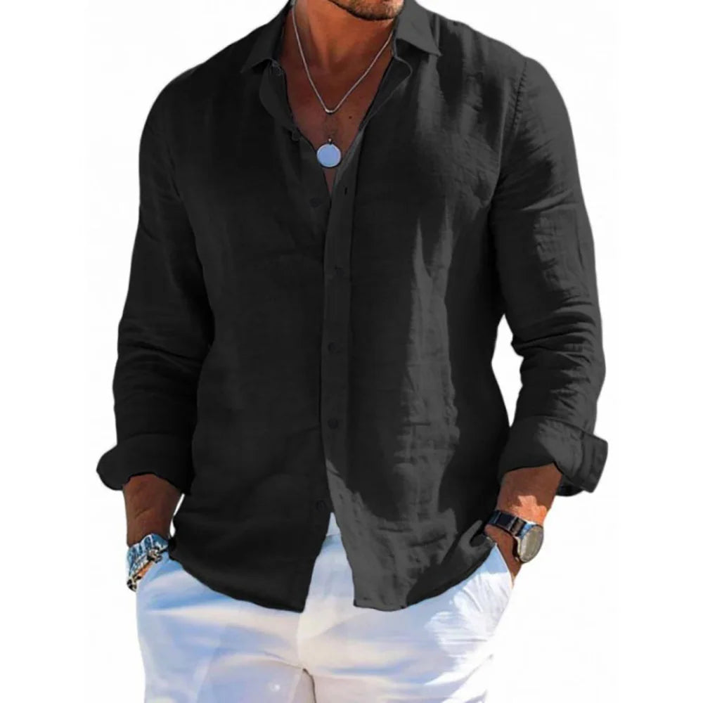 Men Beach Style Shirts Cotton Linen Casual Button Tops Lightweight Breathable Lapel Collar Vacation Hawaii Stylish Shirts