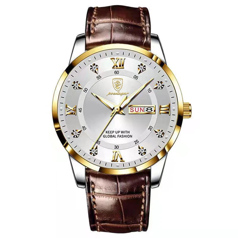 POEDAGAR Luxury Business Man Wristwatch Waterproof Luminous Leather Men's Quartz Watch High Quality Fashion Watches For Men Gift