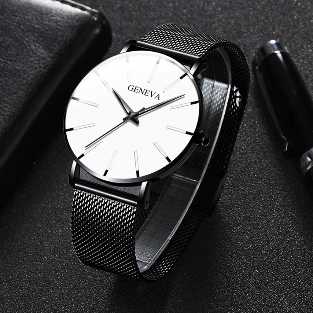 Fashion Ultra-thin Men Business Watches Steel Mesh Band Male's Quartz Watch Relogio Masculino