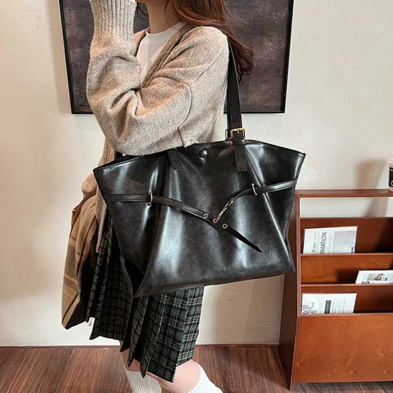 Retro Big PU Leather Shoulder Bag for Women 2025 Winter Trend New Y2K Fashion Handbags Females Travel Luxury Tote Bag bolsas