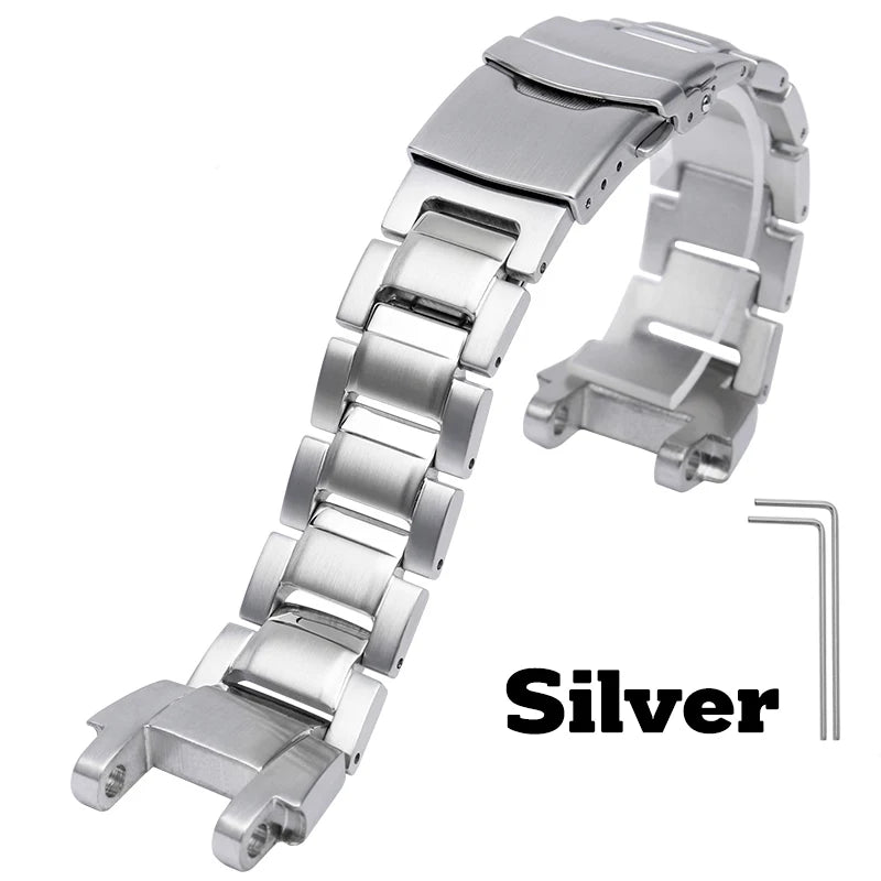 For Casio G-Shock MTG-B1000 Stainless Steel Watch Band Solid Metal Bulge Watch Strap Men Replacement Bracelet Accessories Silver