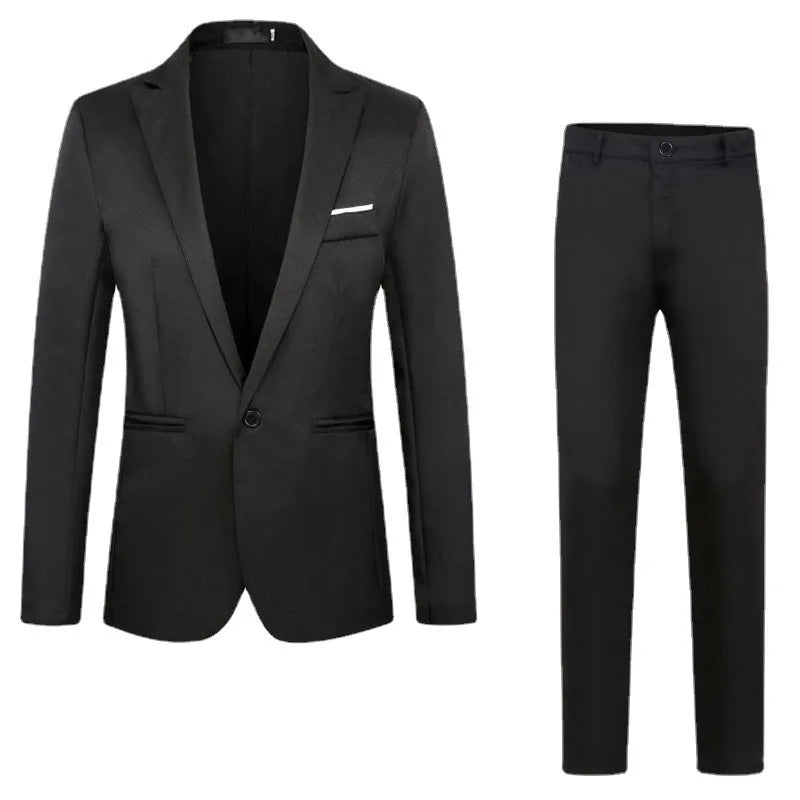 Spring Autumn New Fashion Men's Casual Trendy Slim 2 Pieces of Sets Suit Sets Solid Color Single-button Suit Blazers Pants Male