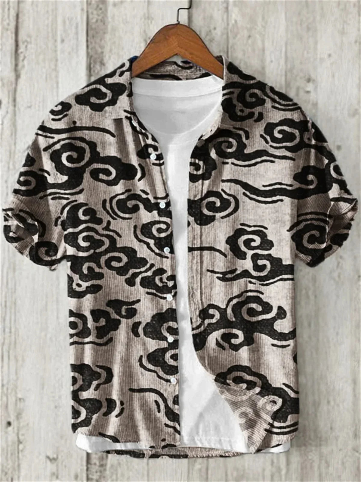 Hawaiian Shirt with Bamboo Joint, Plum Blossom, Sunrise Print, Japanese Art Linen, Leisure Holiday, Cardigan, Flip Collar, New