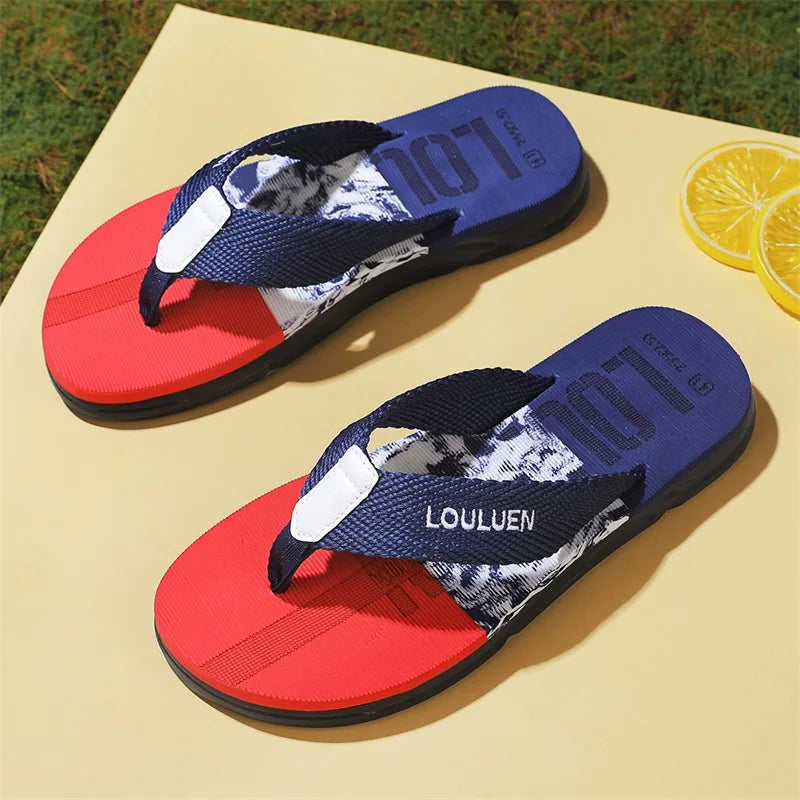 Men's slippers, flip flops, summer new style, men's fashionable color blocked open toed sandals, suitable for every season, suit