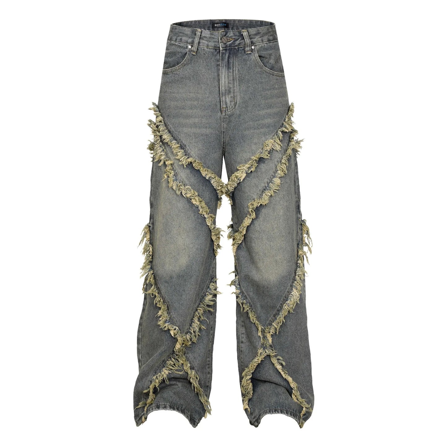 High Street American Washed Old Splicing Cat Whisker Jeans Men's and Women's Same Trendy Brand Loose Wide Leg Straight Pants