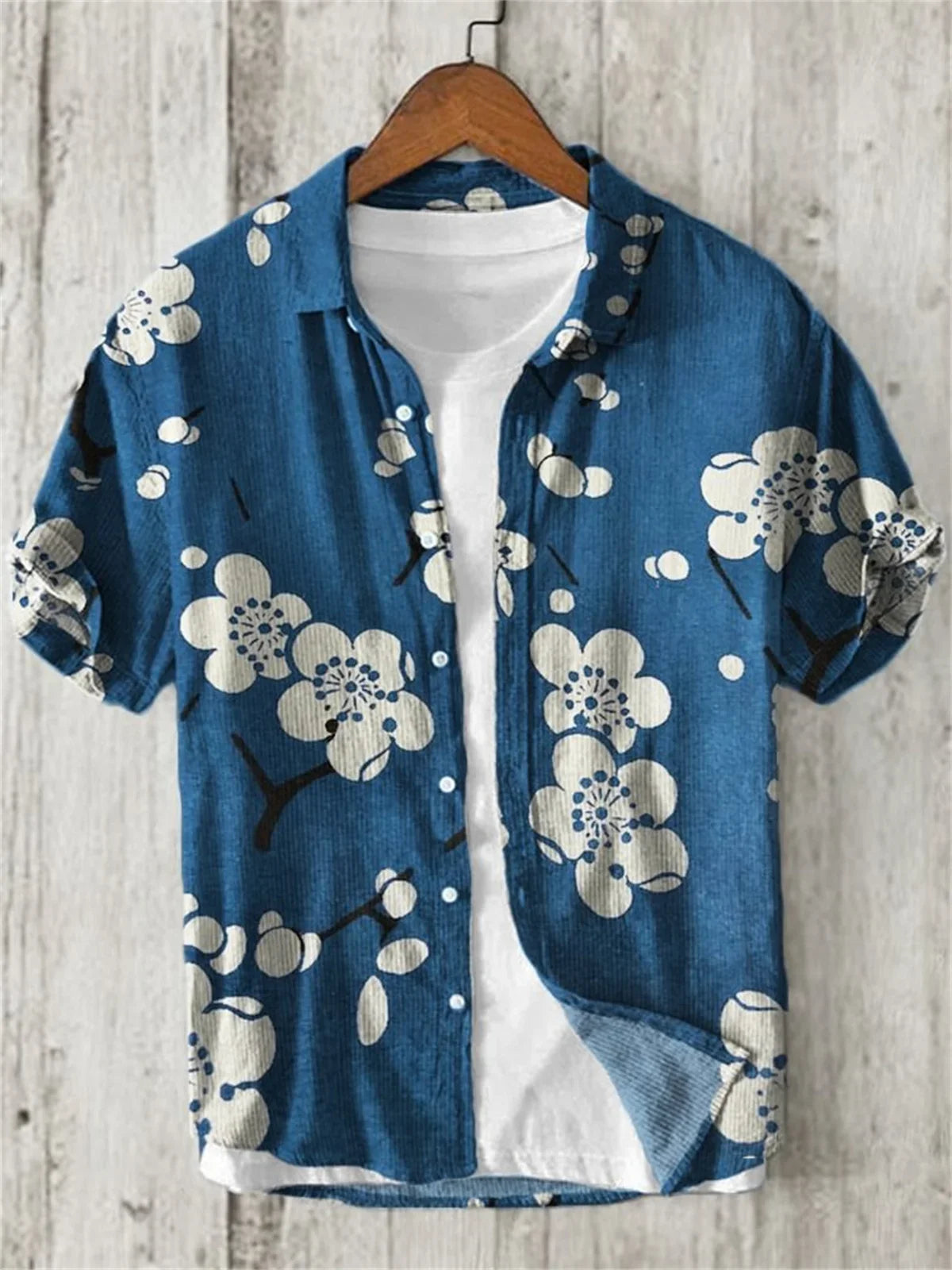 Hawaiian Shirt with Bamboo Joint, Plum Blossom, Sunrise Print, Japanese Art Linen, Leisure Holiday, Cardigan, Flip Collar, New