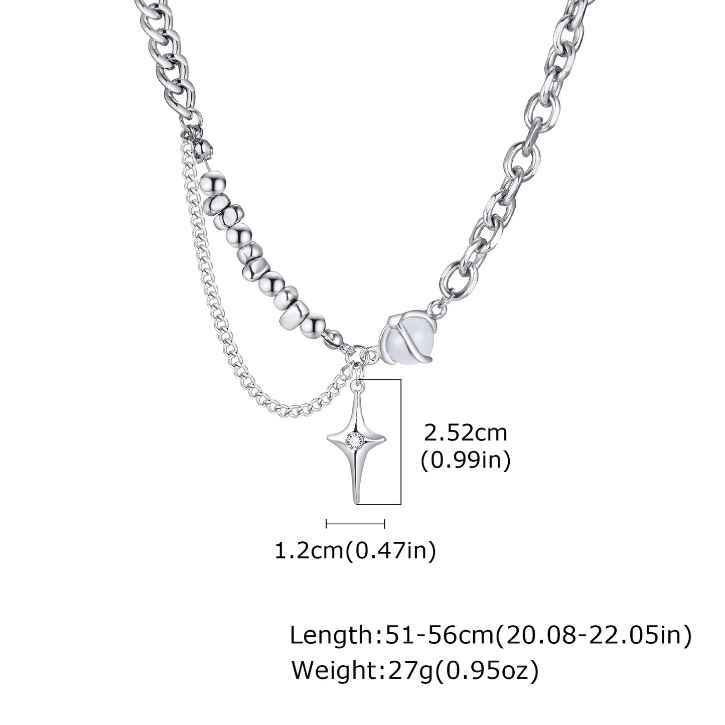 Vnox Unisex Moonstone Cross Necklaces, Four Pointed Star Pendant Necklaces, Men Women Stainless Steel Hip Hop Collar