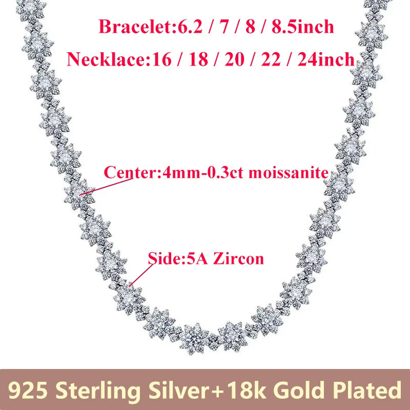 D VVS1 Moissanite Diamonds Bracelet Necklace For Women 925 Sterling Silver Jewelry Plated 18k Gold For Engagement Wedding Gift