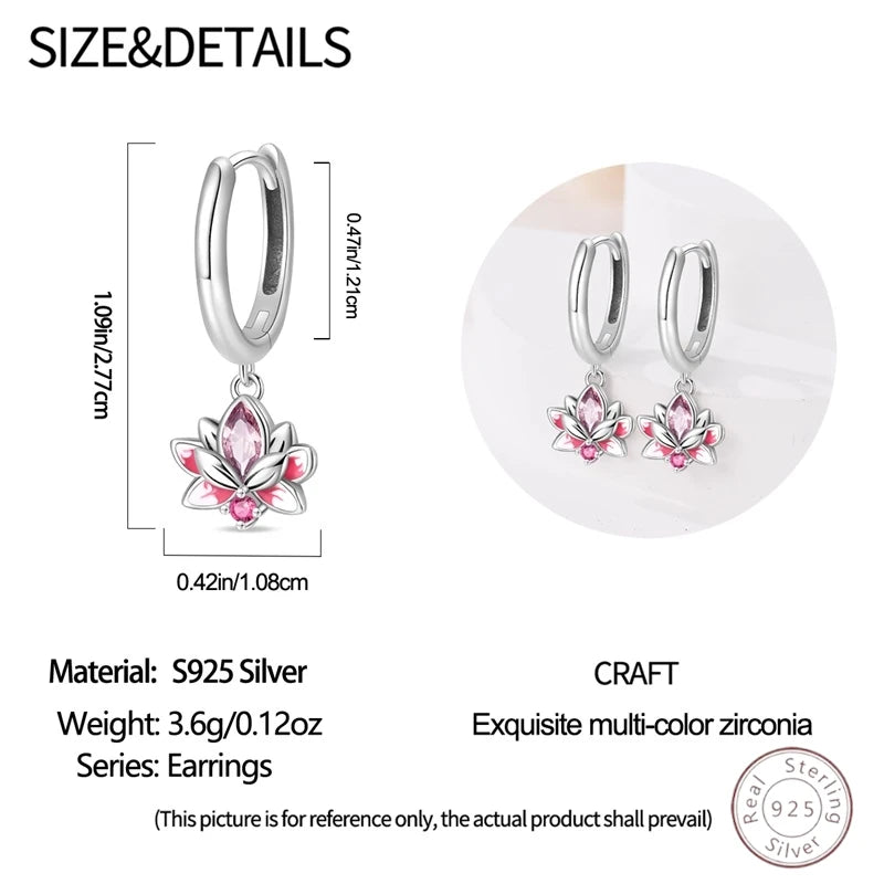 Hot 925 Sterling Silver Earrings Charm Simple Shining Lotus Zircon Wedding Women Jewelry Gift