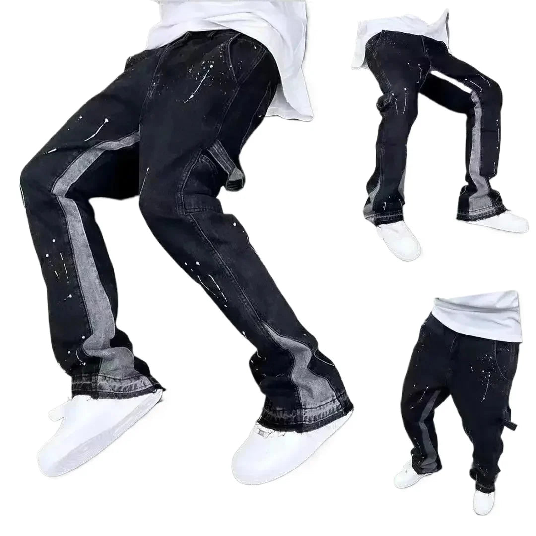 2025 Trendy High Street Brand Men's Jeans Loose Fit Straight Leg Casual Drag Trousers American Style Vintage Vibe Micro Flare