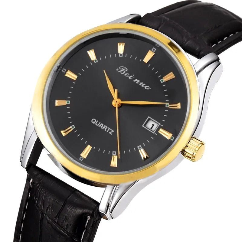 Classic Men‘s Quartz Watch with Calendar Fashion Metal Dial Leather Strap Man Watch Casual Business Male Clock montre homme