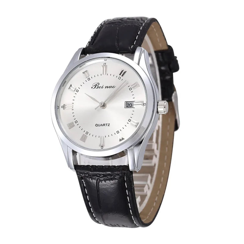 Classic Men‘s Quartz Watch with Calendar Fashion Metal Dial Leather Strap Man Watch Casual Business Male Clock montre homme