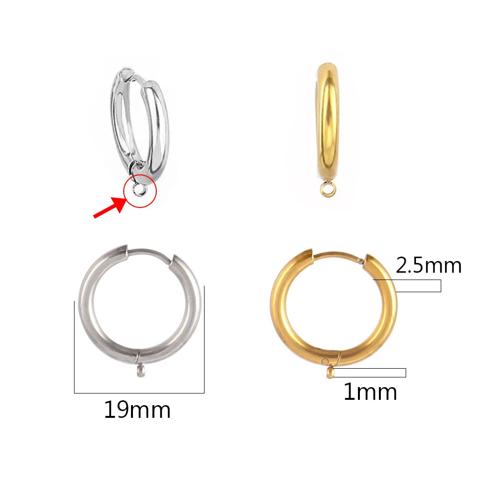 10pcs/Lot 316L Stainless Steel Hoop Earrings Findings Round Earrings Base For DIY Earrings Jewelry Making Supplies Accessories