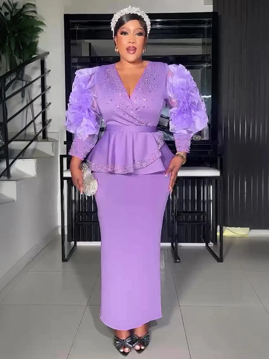 plus Size Women's V-neck Dress Fashionable Banquet Gown with High Waist And Hip Skirt New 2025 Style