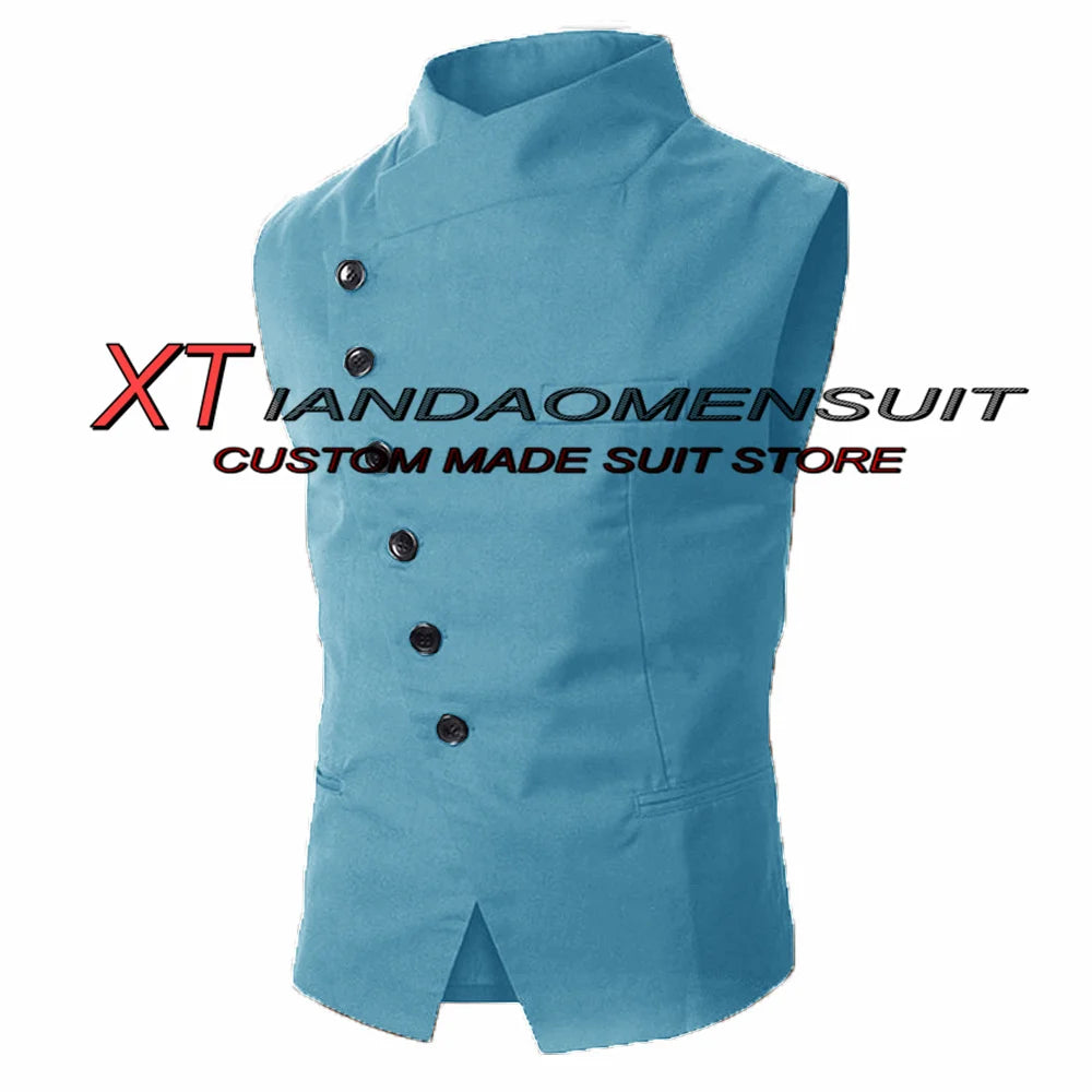 Men's Suit Vest Stand Collar Steampunk Sleeveless Jacket Male Wedding Groom Vests Retro Slim Fit Waistcoat