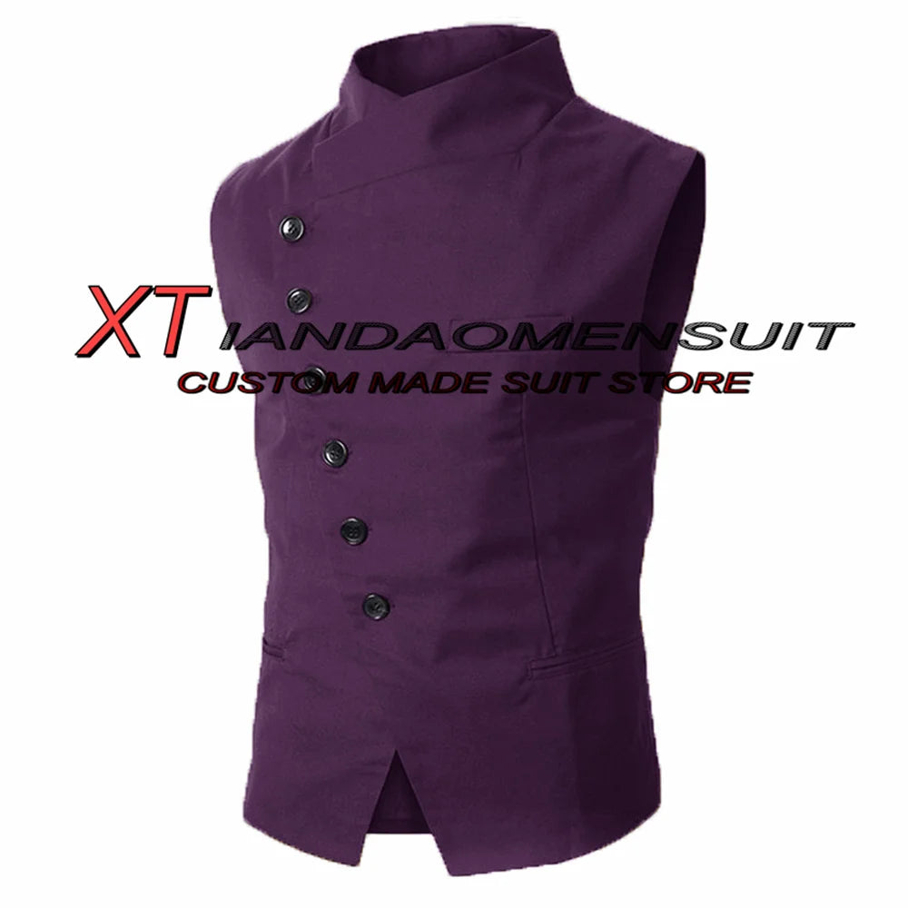 Men's Suit Vest Stand Collar Steampunk Sleeveless Jacket Male Wedding Groom Vests Retro Slim Fit Waistcoat