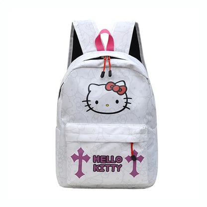 Sanrio HelloKitty Large Capacity Student Backpack with Trendy Printed Design and Hidden Zipper Bag on the Back