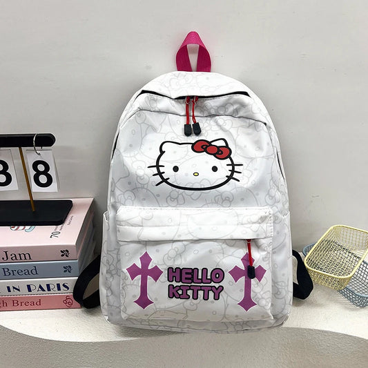Sanrio HelloKitty Large Capacity Student Backpack with Trendy Printed Design and Hidden Zipper Bag on the Back