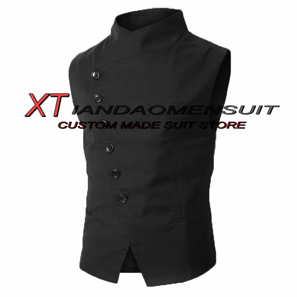 Men's Suit Vest Stand Collar Steampunk Sleeveless Jacket Male Wedding Groom Vests Retro Slim Fit Waistcoat