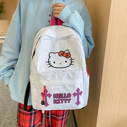 Sanrio HelloKitty Large Capacity Student Backpack with Trendy Printed Design and Hidden Zipper Bag on the Back