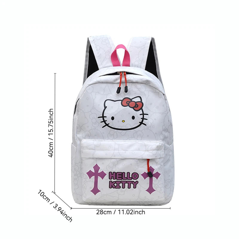 Sanrio HelloKitty Large Capacity Student Backpack with Trendy Printed Design and Hidden Zipper Bag on the Back