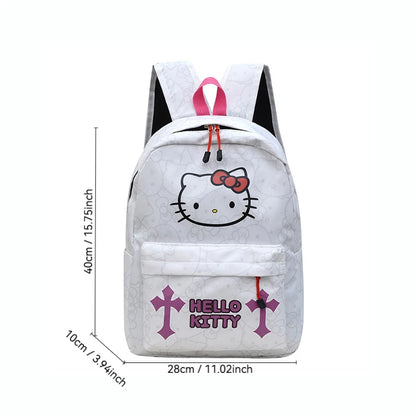 Sanrio HelloKitty Large Capacity Student Backpack with Trendy Printed Design and Hidden Zipper Bag on the Back