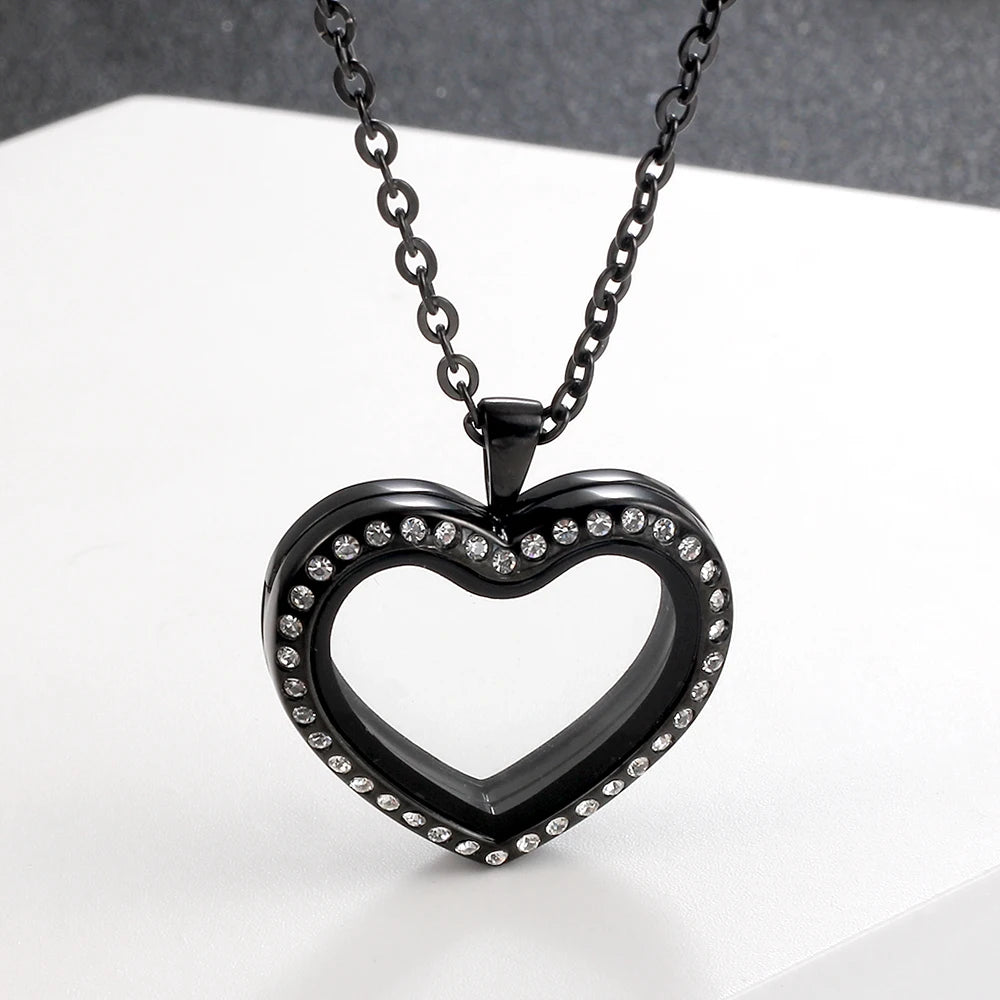 URS 30mm Peach Magnetic Closure Heart 316L Stainless Steel Floating Charm Living Glass Locket 50cm Chain Necklace Pendant
