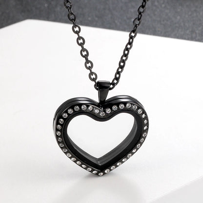 URS 30mm Peach Magnetic Closure Heart 316L Stainless Steel Floating Charm Living Glass Locket 50cm Chain Necklace Pendant