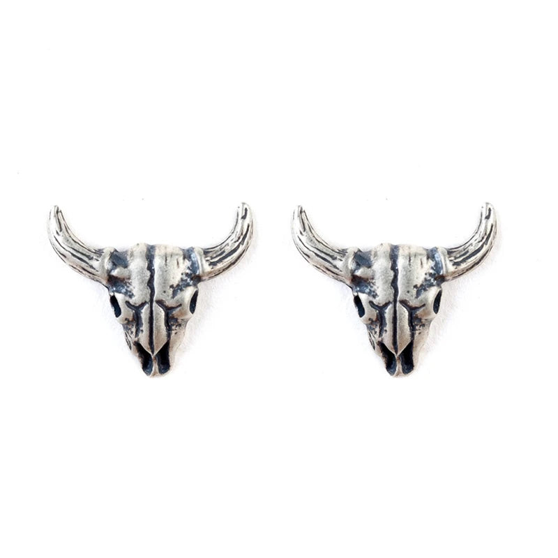 MKENDN 100% S925 Sterling Silver Men Women Sheep Head Skeleton Stud Earring Gothic Style Pubk Dark Style Ear Jewelry