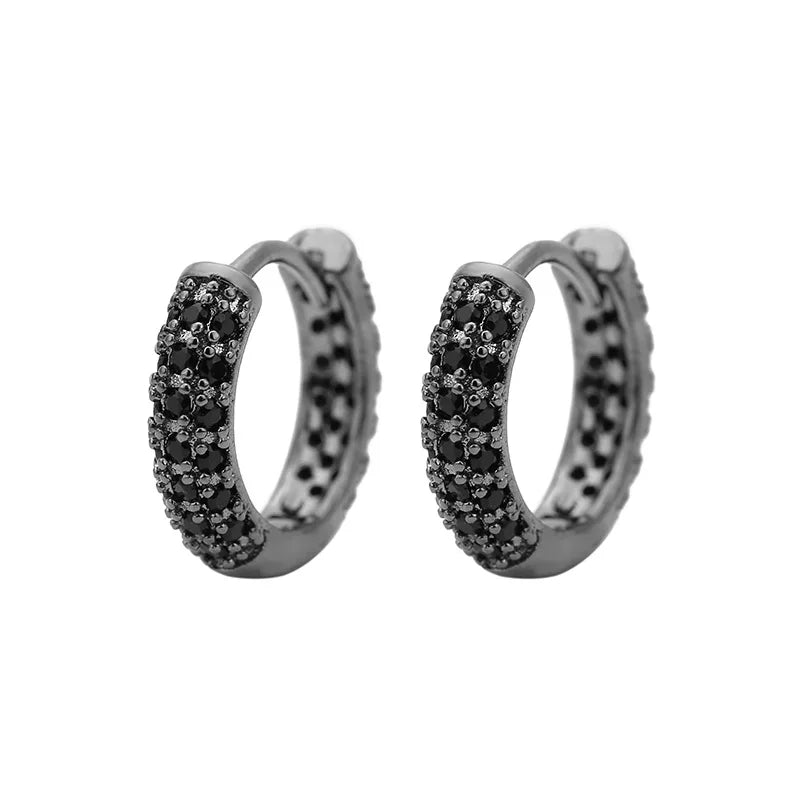 Luxury Shiny Hoop Earrings For Women Three Layer Micro Zircon Stone Paved Small Copper Huggies Charm Piercing Ear Hoops Jewelry