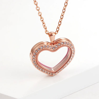 URS 30mm Peach Magnetic Closure Heart 316L Stainless Steel Floating Charm Living Glass Locket 50cm Chain Necklace Pendant