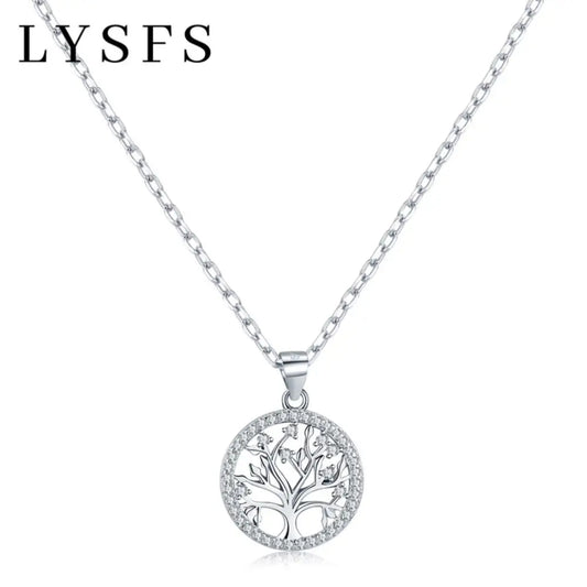 LYSFS Authentic 925 Sterling Silver DIY Life Tree Charm Necklace Ladies Silver Nature Lucky Tree Jewelry Pendant link Charm