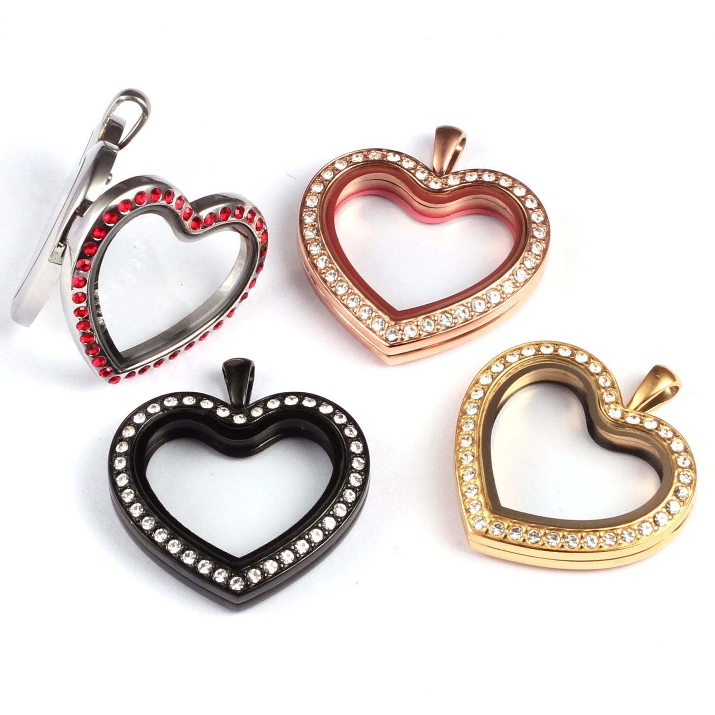 URS 30mm Peach Magnetic Closure Heart 316L Stainless Steel Floating Charm Living Glass Locket 50cm Chain Necklace Pendant