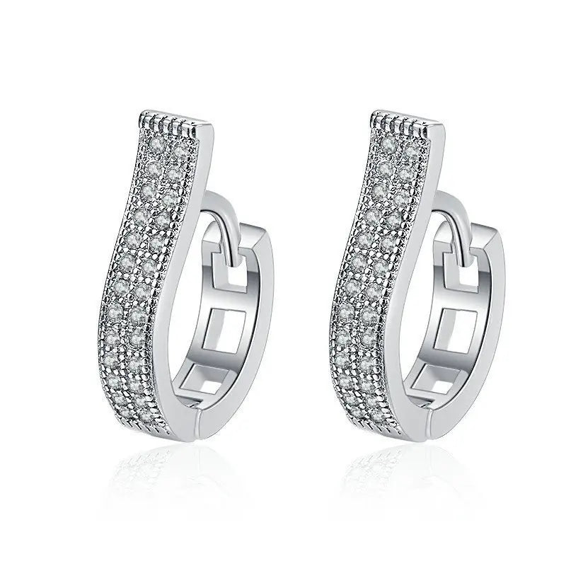 New Fashion Geometric Hoop Earrings For Women Two Row Crystal Zircon Stone Paved Tiny Huggies Female Trendy Earring Accessories