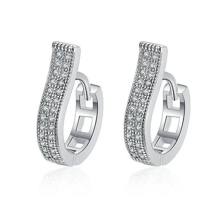 New Fashion Geometric Hoop Earrings For Women Two Row Crystal Zircon Stone Paved Tiny Huggies Female Trendy Earring Accessories