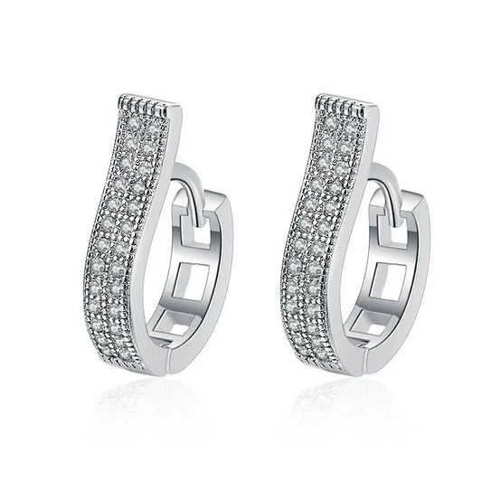 New Fashion Geometric Hoop Earrings For Women Two Row Crystal Zircon Stone Paved Tiny Huggies Female Trendy Earring Accessories