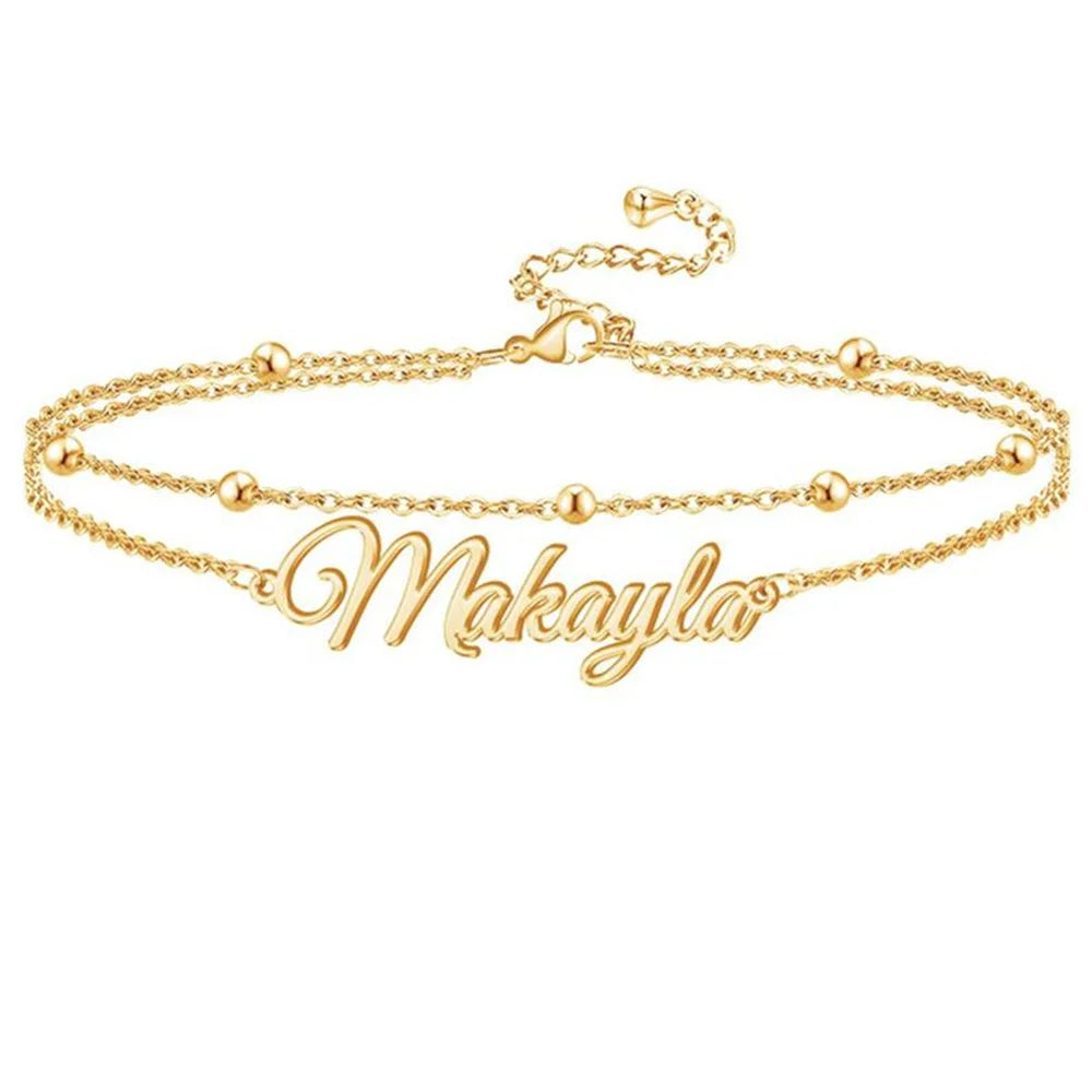 Custom Name Anklet Bracelet Women's Stainless Steel Anklet Personality Double Letter Anklet Bracelet Jewelry