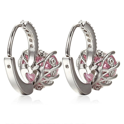 HOT SALES!!! Women's Luxury Pink Love Heart Rhinestone Gold Plated Leverback Hoop Earrings fashion jewelry accessory 17 x 19mm