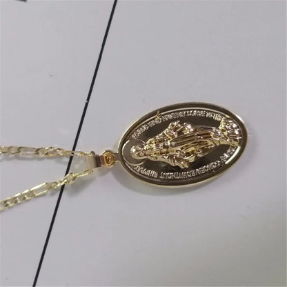 Gold Color Medallion Virgin Mary Coin Necklace For Women Men Long Layer Religion Pendants Necklaces Fashion Jewelry A061