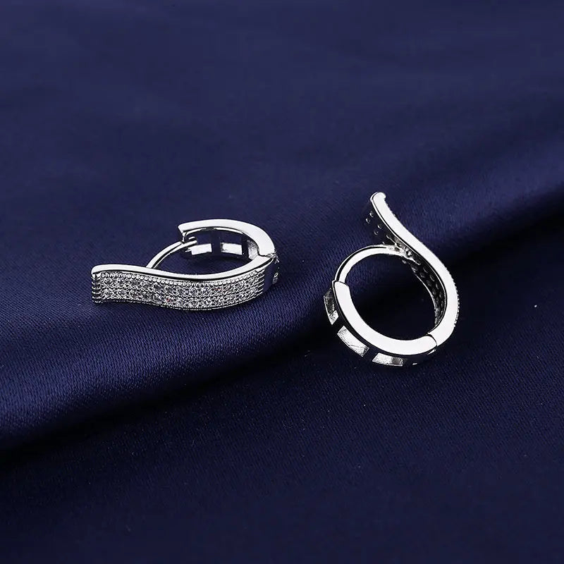 New Fashion Geometric Hoop Earrings For Women Two Row Crystal Zircon Stone Paved Tiny Huggies Female Trendy Earring Accessories