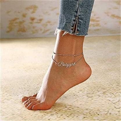 Custom Name Anklet Bracelet Women's Stainless Steel Anklet Personality Double Letter Anklet Bracelet Jewelry