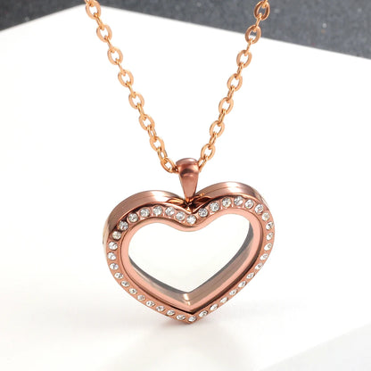 URS 30mm Peach Magnetic Closure Heart 316L Stainless Steel Floating Charm Living Glass Locket 50cm Chain Necklace Pendant