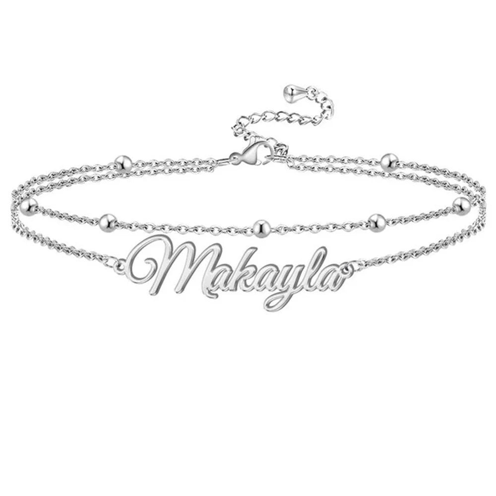 Custom Name Anklet Bracelet Women's Stainless Steel Anklet Personality Double Letter Anklet Bracelet Jewelry