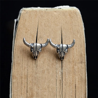 MKENDN 100% S925 Sterling Silver Men Women Sheep Head Skeleton Stud Earring Gothic Style Pubk Dark Style Ear Jewelry