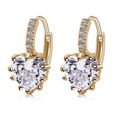 HOT SALES!!! Women's Luxury Pink Love Heart Rhinestone Gold Plated Leverback Hoop Earrings fashion jewelry accessory 17 x 19mm